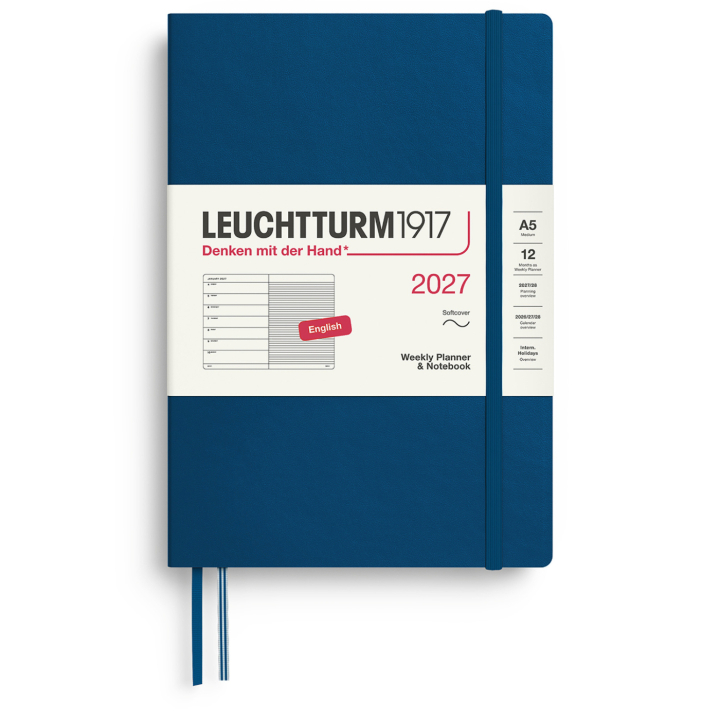 Kalender Weekly Planner & Notebook 2027 A5 Soft Cover Indigo i gruppen  Papir & Blokk / Kalendere / 12 md kalendere hos Pen Store (137503)