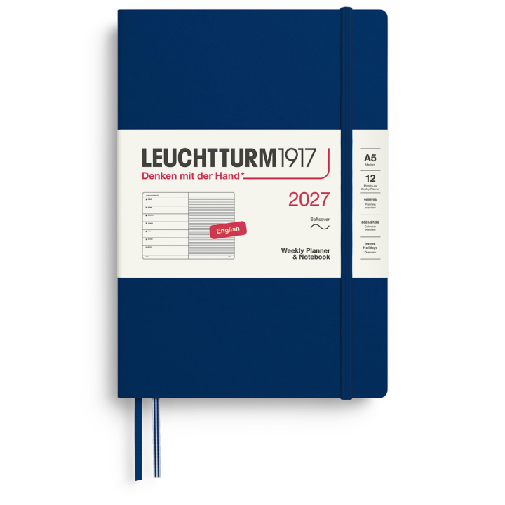 Kalender Weekly Planner & Notebook 2027 A5 Soft Cover Navy i gruppen  Papir & Blokk / Kalendere / 12 md kalendere hos Pen Store (137504)