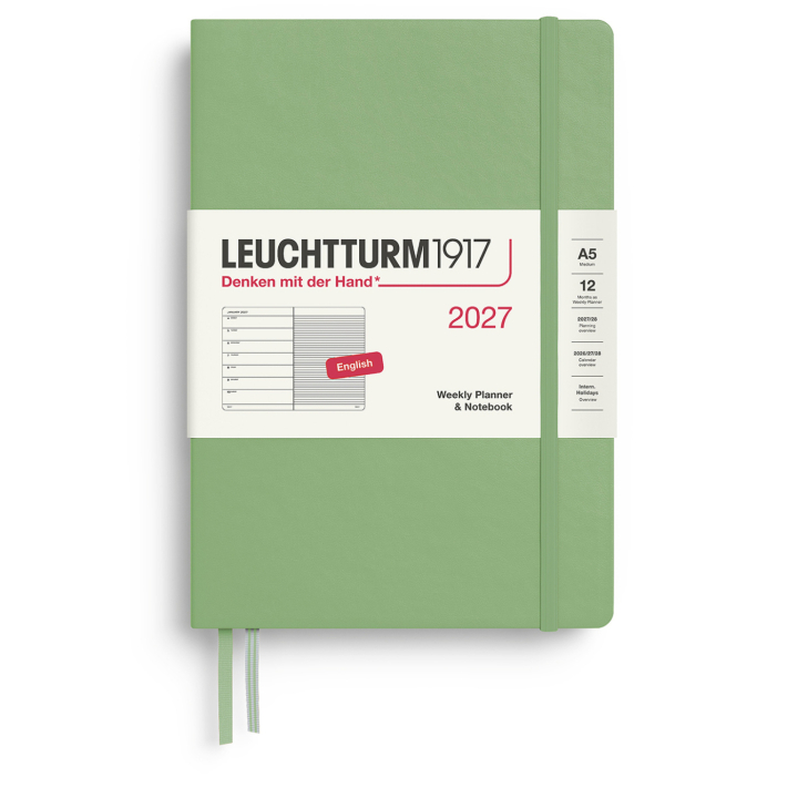 Kalender Weekly Planner & Notebook 2027 A5 Sage i gruppen Papir & Blokk / Kalendere / 12 md kalendere hos Pen Store (137519)