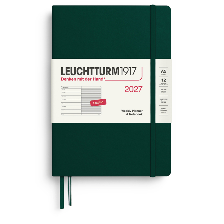 Kalender Weekly Planner & Notebook 2027 A5 Forest Green i gruppen  Papir & Blokk / Kalendere / 12 md kalendere hos Pen Store (137521)