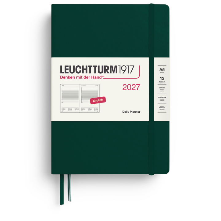 Kalender Daily Planner 2027 A5 Forest Green i gruppen  Papir & Blokk / Kalendere / 12 md kalendere hos Pen Store (137531)