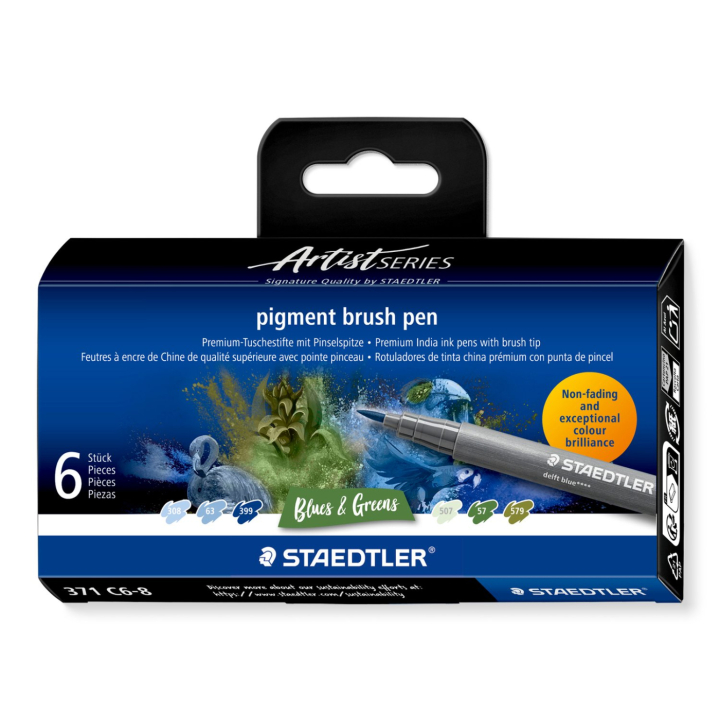 Pigment Arts Brush Pen 6-sett Blue/Green i gruppen Penner / Kunstnerpenner / Penselpenner hos Pen Store (137618)