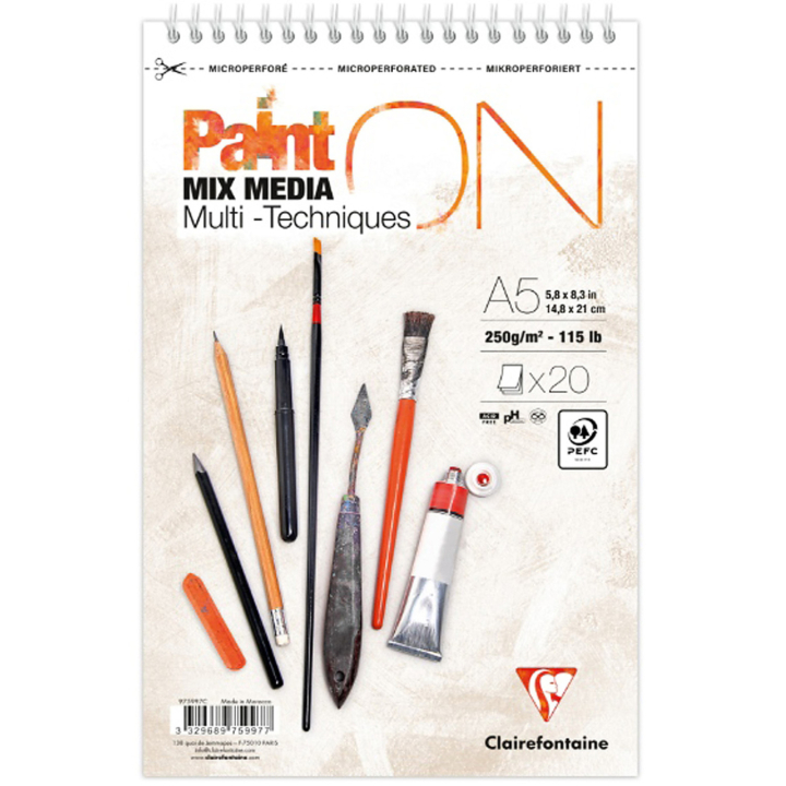 Paint'ON Multiteknikkblokk Spiral A5 i gruppen Papir & Blokk / Artistblokk / Mixed media-blokk hos Pen Store (137965)