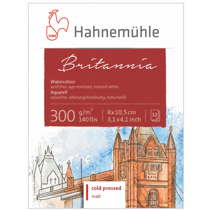 Akvarellpapir Britannia 300 g Matt 8 x 10,5 cm i gruppen Papir & Blokk / Artistblokk / Akvarellpapir hos Pen Store (138013)