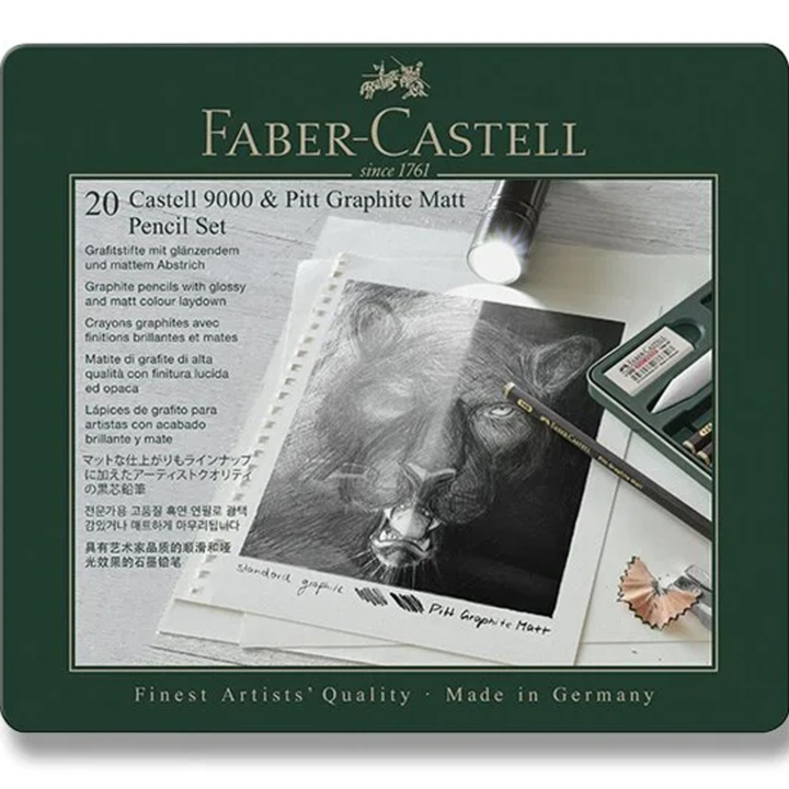 Blyantsett Pitt Graphite Matt + Castell 9000 20 deler i gruppen Kunstnermateriell / Kritt og blyanter / Grafitt og blyant hos Pen Store (138032)