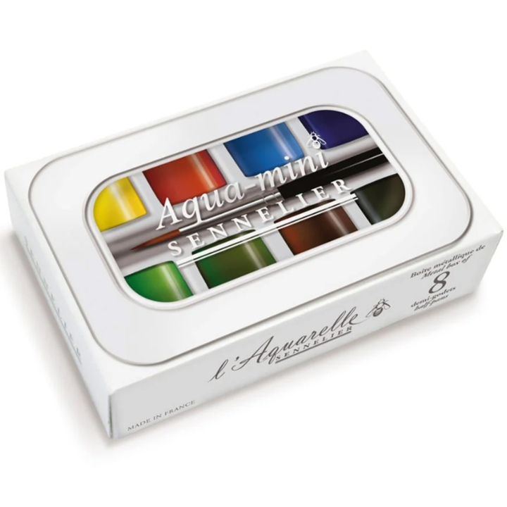 l'Aquarelle Aqua-mini Akvarellsett 8 halvkopper + pensel i gruppen Kunstnermateriell / Kunstnerfarge / Akvarellmaling / Akvarellmaling i kopp hos Pen Store (138036)