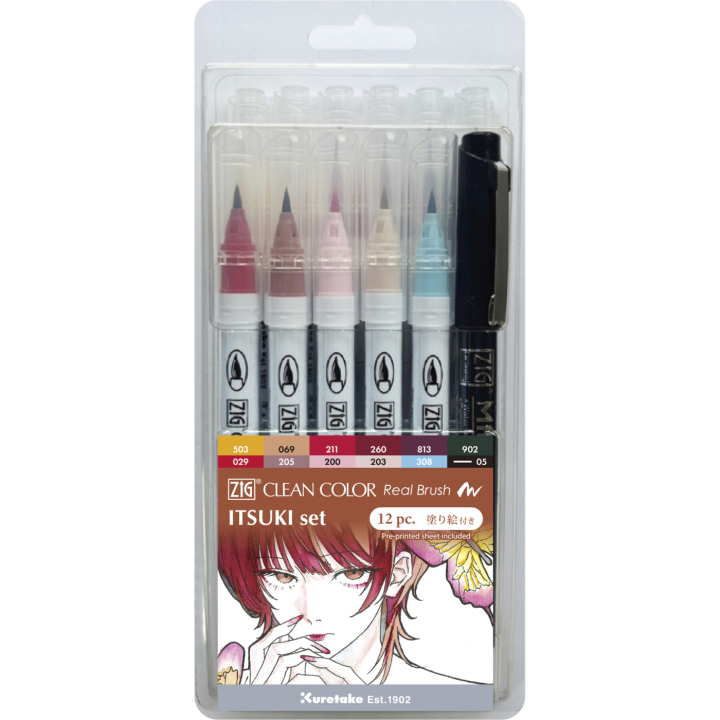 Clean Color Real Brush 12-set Itsuki colors i gruppen Penner / Kunstnerpenner / Penselpenner hos Pen Store (138138)