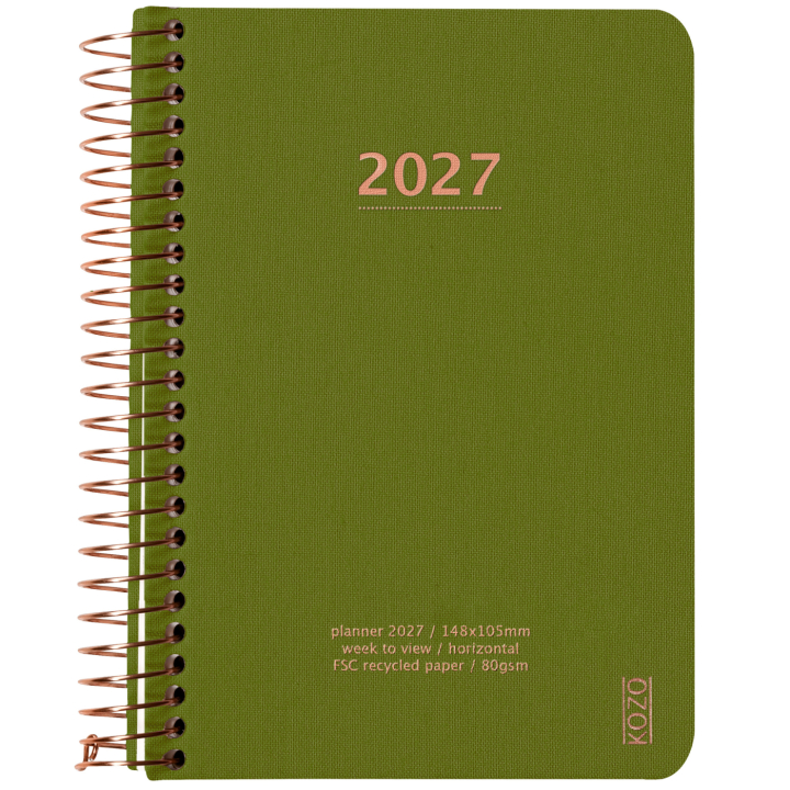 Kalender 2027 A6 Weekly Olive Green i gruppen  Papir & Blokk / Kalendere / 12 md kalendere hos Pen Store (138278)