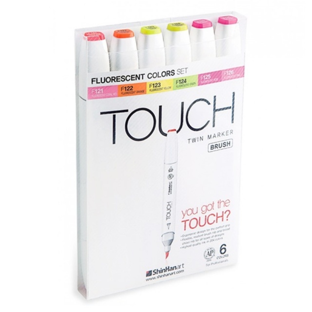 Twin Brush Marker 6-set Neon Fluorescent