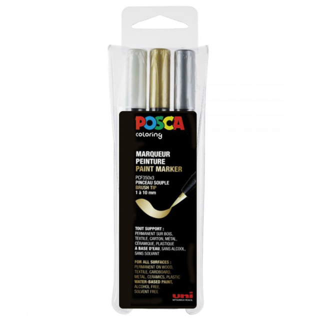 Posca Brush PCF-350 Metallic - Set of 3