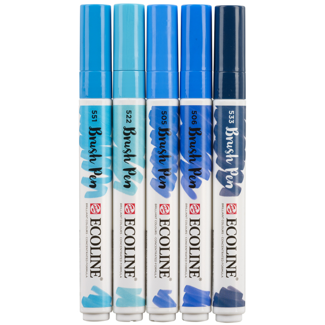 Brush Pen Blue 5-pack
