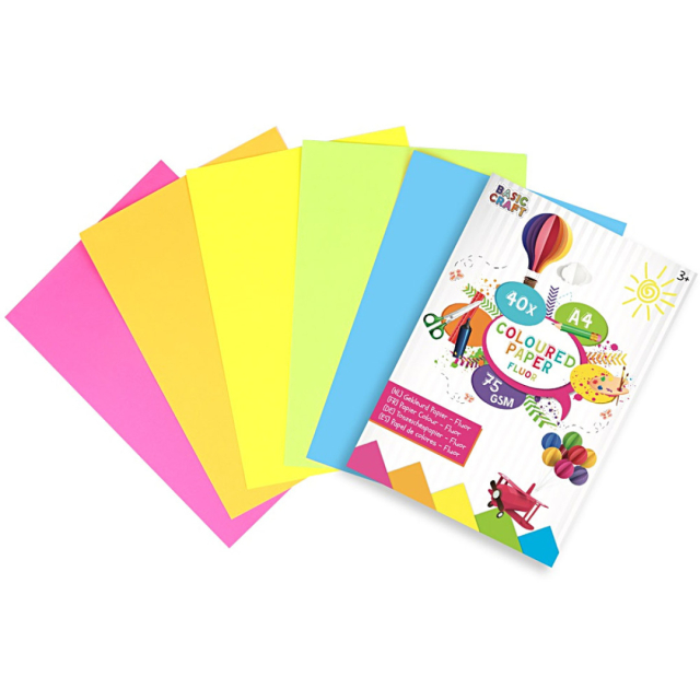 Farget papir Fluo A4 40-pakke