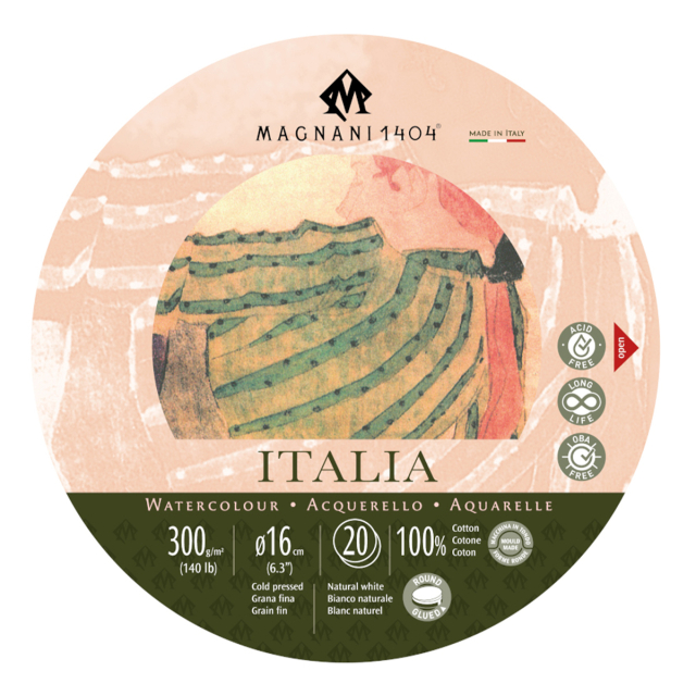 Akvarellblokk Rund Italia 100% Bomull 300g 16cm 20 Sheets