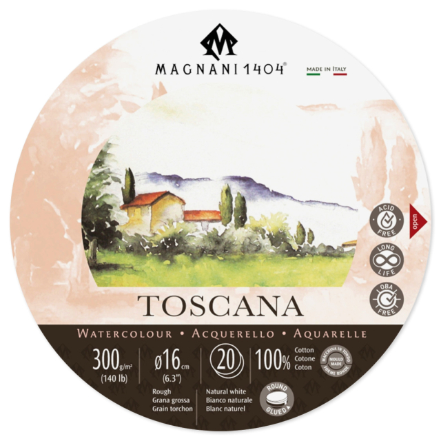 Akvarellblokk Rund Toscana 100% Bomull 300g 16 cm 20 Sheets
