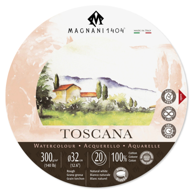 Akvarellblokk Rund Toscana 100% Bomull 300g 32cm 20 Sheets