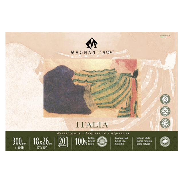 Akvarellblokk Italia 100% Bomull 300g Fine Grain 18x26cm 20 Sheets