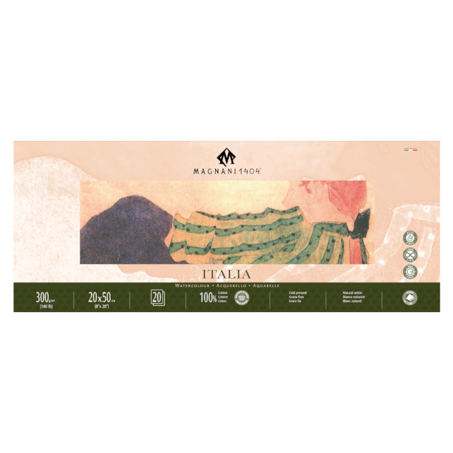 Akvarellblokk Italia 100% Bomull 300g Fine Grain 20x50cm 20 Sheets