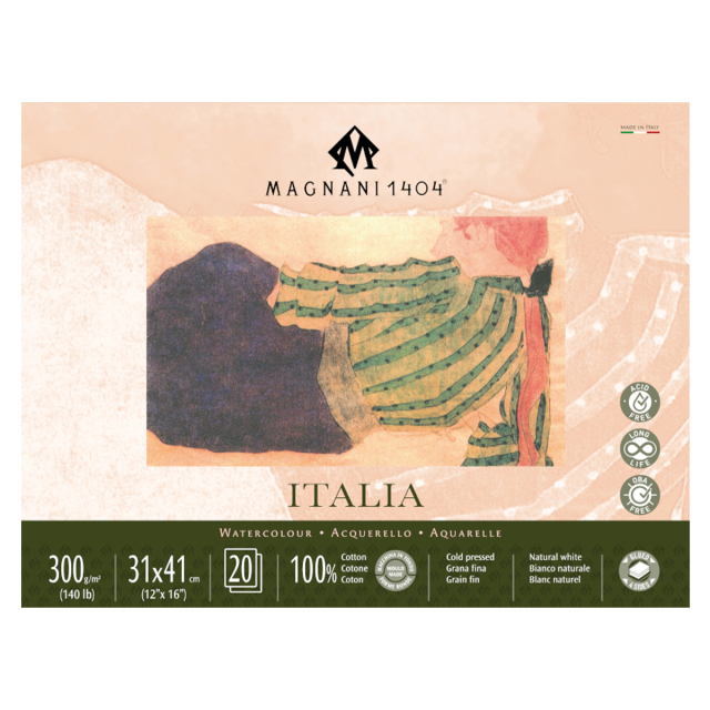 Akvarellblokk Italia 100% Bomull 300g Fine Grain 31x41cm 20 Sheets
