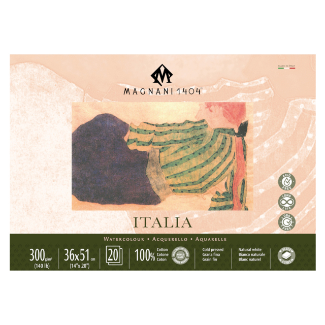 Akvarellblokk Italia 100% Bomull 300g Fine Grain 36x51cm 20 Sheets