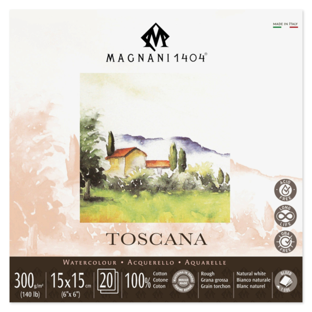 Akvarellblokk Toscana 100% Bomull 300g Rough 15x15cm 20 Sheets