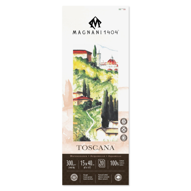 Akvarellblokk Toscana 100% Bomull 300g Rough 15x40cm 20 Sheets