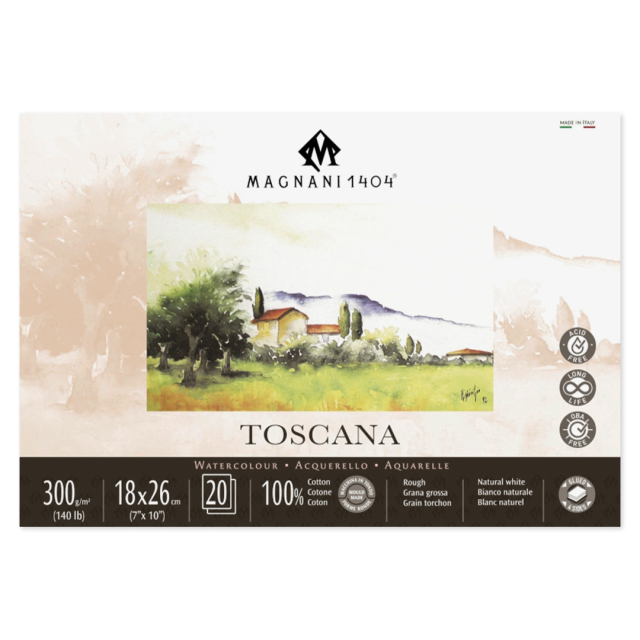 Akvarellblokk Toscana 100% Bomull 300g Rough 18x26cm 20 Sheets