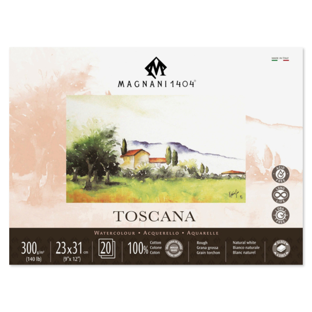 Akvarellblokk Toscana 100% Bomull 300g Rough 23x31cm 20 Sheets