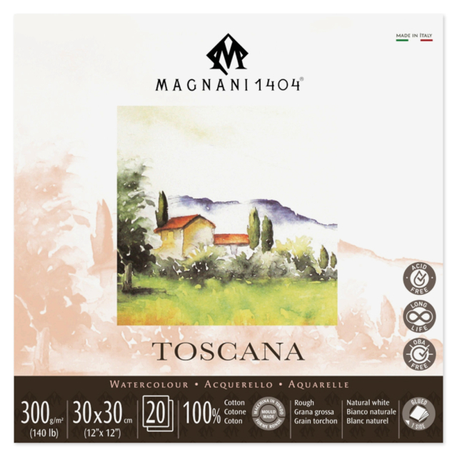 Akvarellblokk Toscana 100% Bomull 300g Rough 30x30cm 20 Sheets