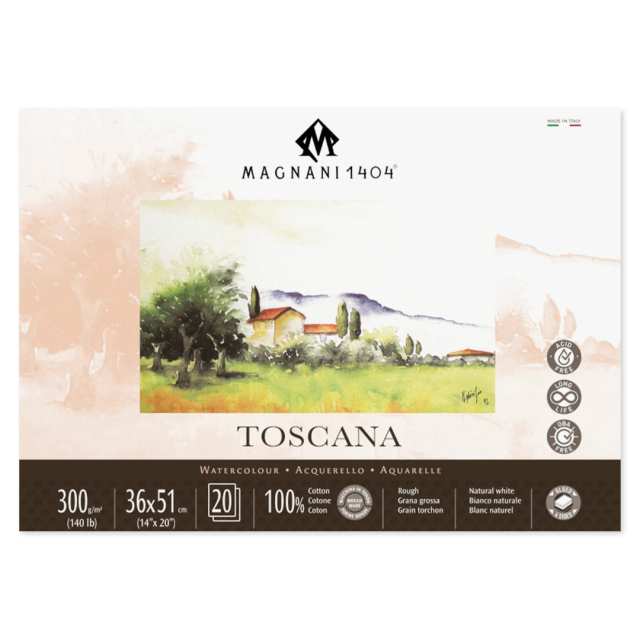 Akvarellblokk Toscana 100% Bomull 300g Rough 36x51cm 20 Sheets