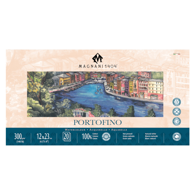 Akvarellblokk Portofino 100% Bomull 300g Satin 12x23cm 20 Sheets