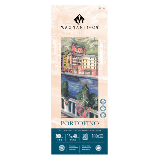 Akvarellblokk Portofino 100% Bomull 300g Satin 15x40cm 20 Sheets