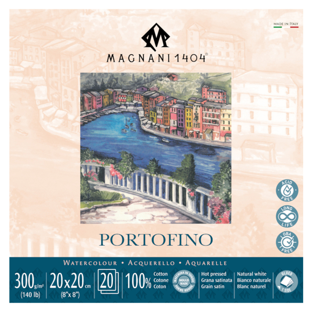 Akvarellblokk Portofino 100% Bomull 300g Satin 20x20cm 20 Sheets