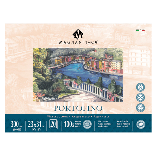 Akvarellblokk Portofino 100% Bomull 300g Satin 23x31cm 20 Sheets