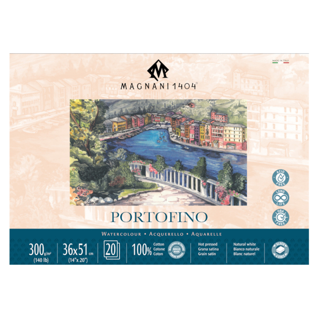 Akvarellblokk Portofino 100% Bomull 300g Satin 36x51cm 20 Sheets
