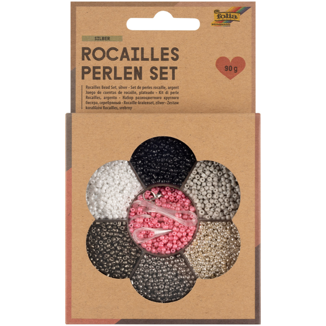 Rocailles-perler sett Sølv