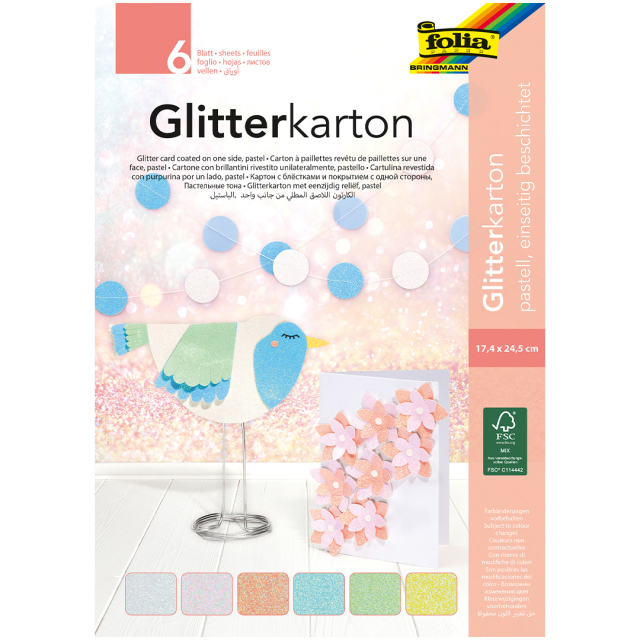 Glitterkartong Pastell 6 Ark