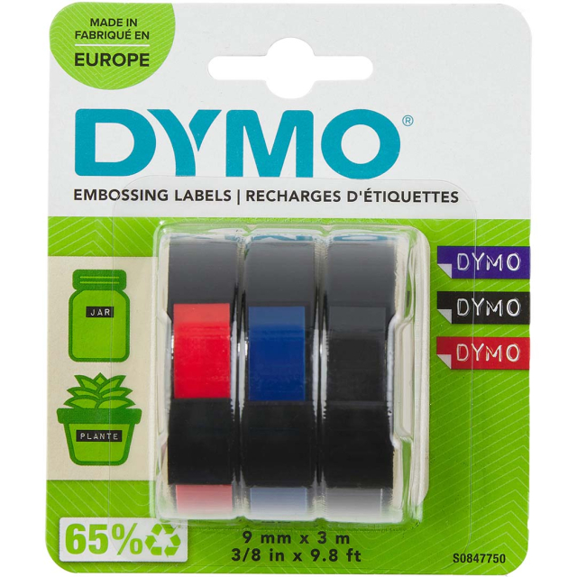 Selvklebende merkebånd 9mm x 3m RRed/Blue/Black 3-pakke