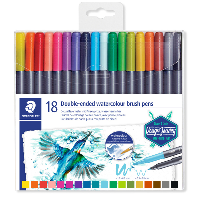 Penselpenn Akvarell Twin-tip 18-sett