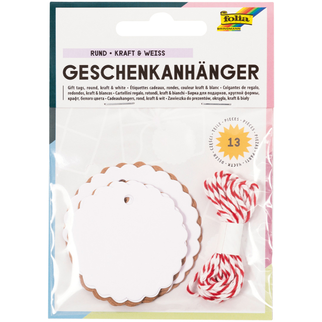 Juletiketter Manillamerker Rund 12-pakning