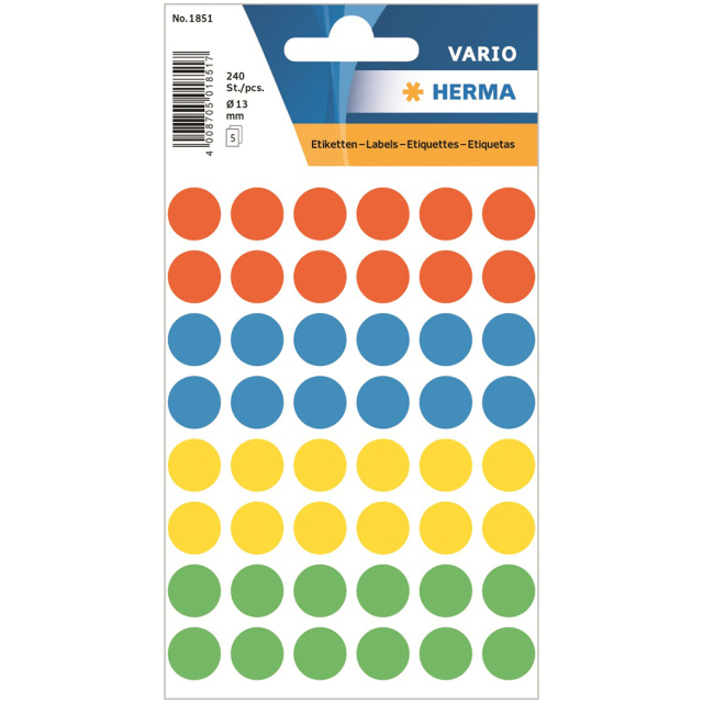 Rund selvklebende etikett Ø13mm 240-pk Colourmix