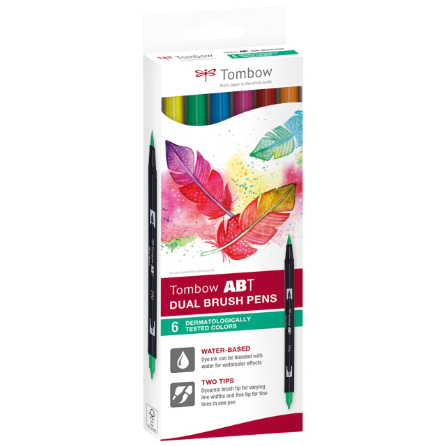 ABT Dual Brush pen Sett med 6 dermatologisk testede farger