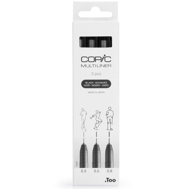 Multiliner Classic 3-sett Black Medium