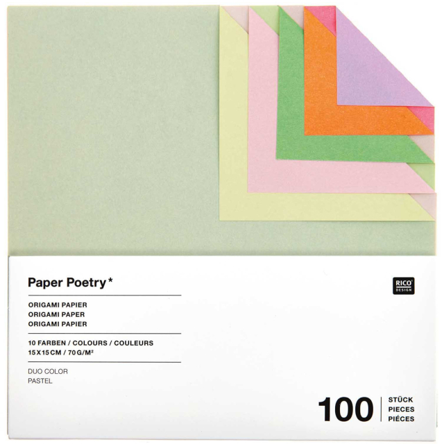 Origami-papir Duo Colour Pastel 15x15 cm 100 ark