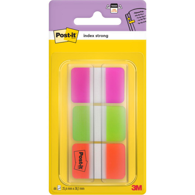 Post-it Indekstapper 25,4 x 38,1 mm Strong, 3 farger Neon