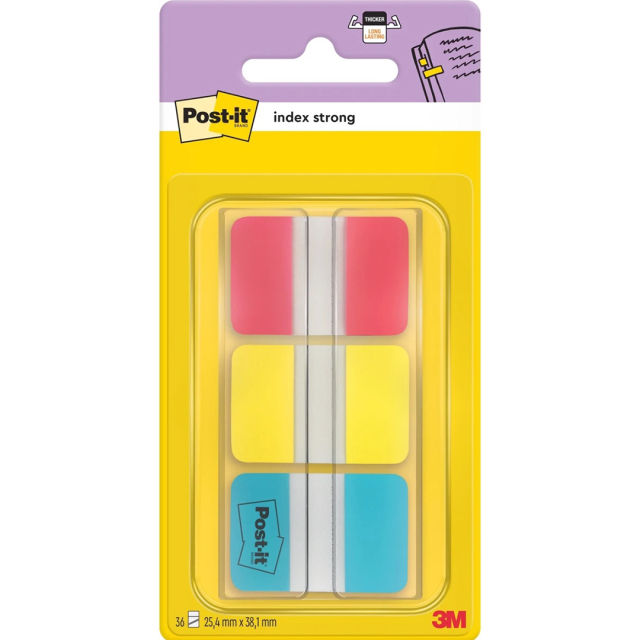 Post-it Indekstapper 25,4 x 38,1 mm Strong, 3 farger