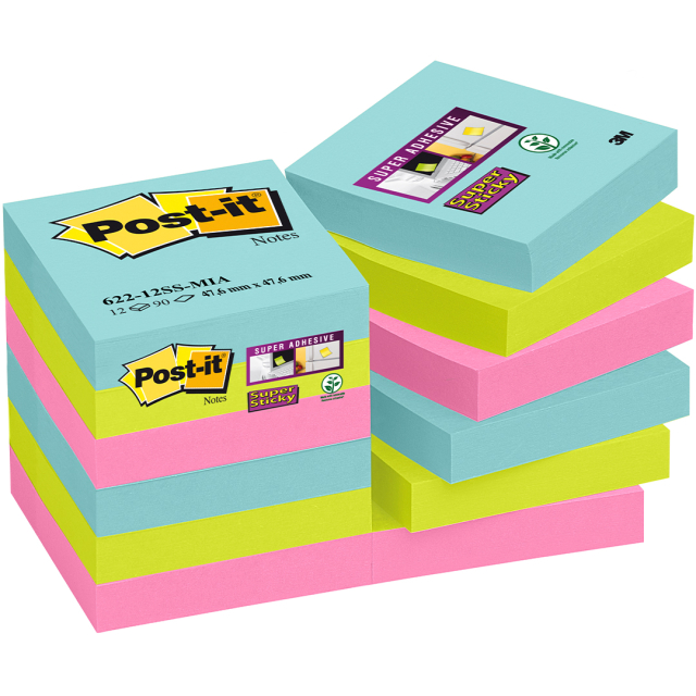 Post-it Super Sticky 47,6x47,6 Fargemiks Cosmic 12-pakning