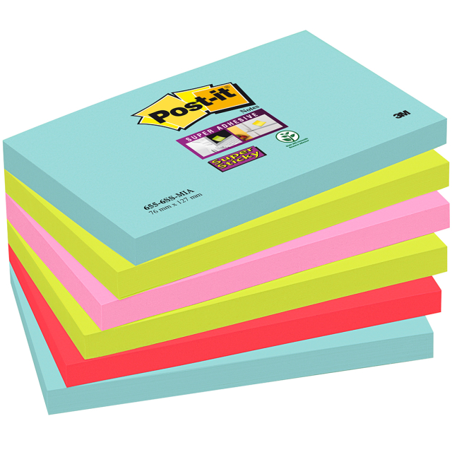 Post-it Super Sticky 76x127 Fargemiks Cosmic 6-pakning