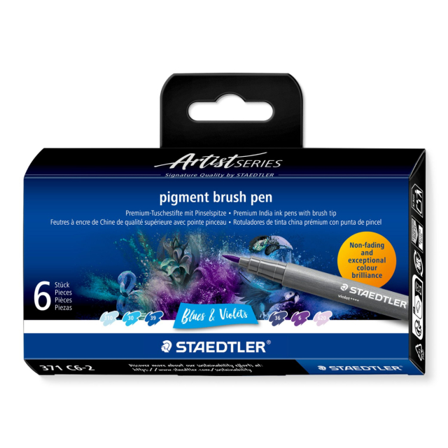 Pigment Arts Brush Pen 6-sett Blue/Violet