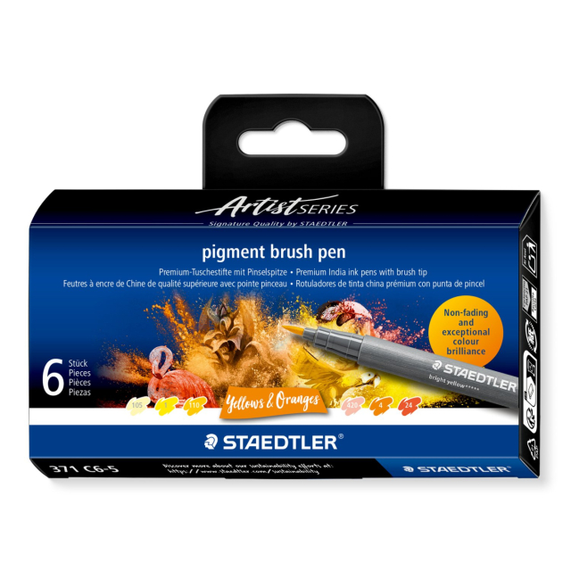 Pigment Arts Brush Pen 6-sett Yellow/Orange