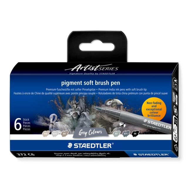 Pigment Arts Soft Brush Pen 6-sett Grey